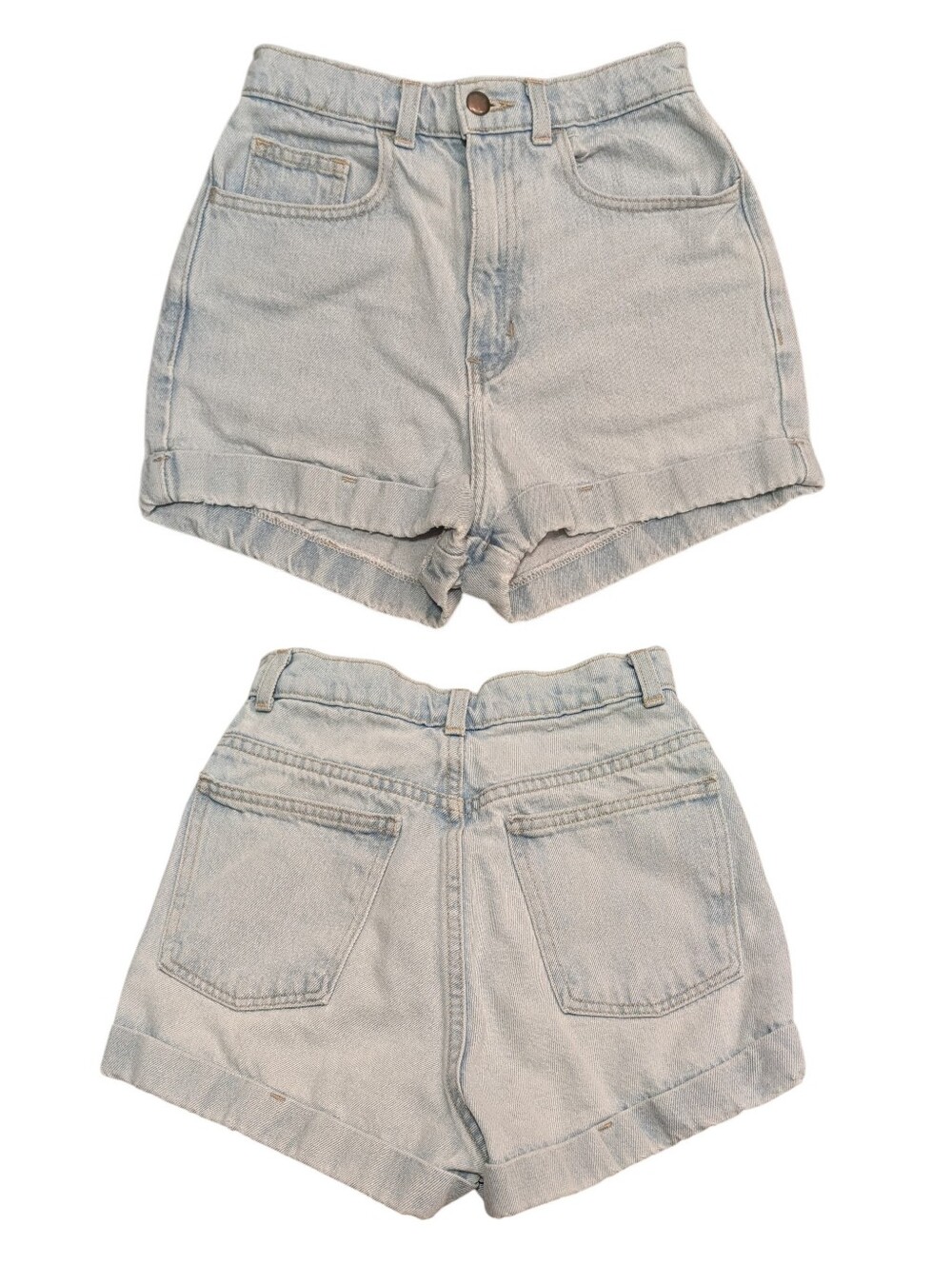 American Apparel Light Wash High Rise Cuffed Denim Jean Shorts Size 26